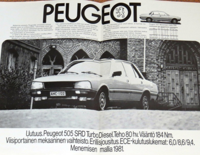1981 Peugeot 505 SRD Turbo Diesel esite - suom -  KUIN UUSI