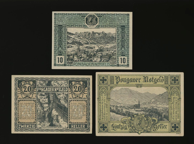 Itävalta Notgeld 10, 20, 50 Heller, St. Johann 1920