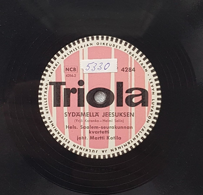 Savikiekko 1957 Saalem Seurakunnan Kvartetti Triola T 4284