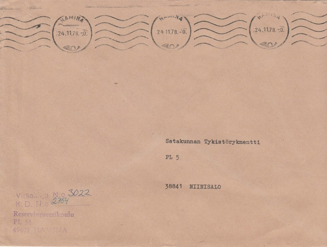 Sotilaspostia, RESERVIUPSEERIKOULU, Hamina
