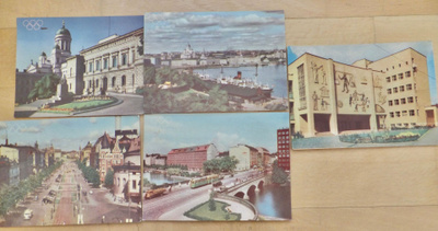5 VANHAA Postikorttia Helsinki Olympia 1952 Kivat Leimat