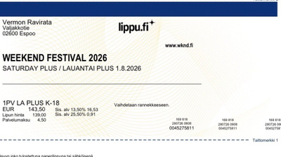 Weekend Festival 2026 lippu.