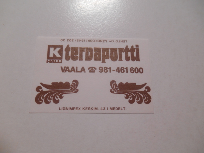 TT Etiketti K-halli Tervaportti Vaala