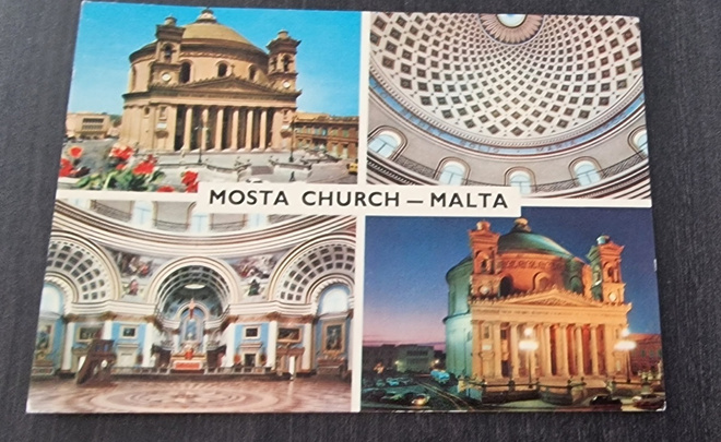 MOSTA CHURCH - MALTA + postimerkki kortissa, kulkenut pk.