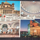 MOSTA CHURCH - MALTA + postimerkki kortissa, kulkenut pk. - pikkukuva 1