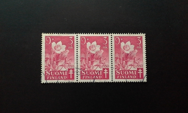9+3 mk PR 1950 3-rivilö leimattu, Lape 386 (176)