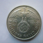 Natsi-Saksa 5 reichsmark 1939 B Hindenburg hopeaa - pikkukuva 1