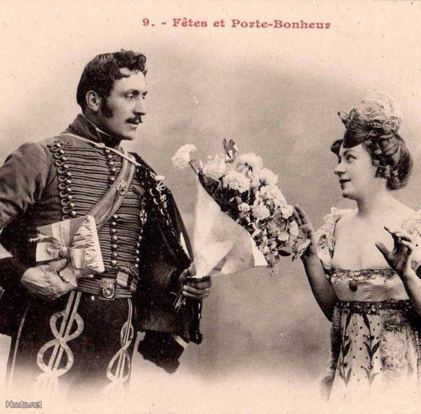 RAKKAUS / Herrasmies tuo tytölle kukkia. 1900-l.