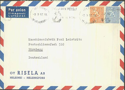 1954 M54 3mk ym lentokirje Saksaan