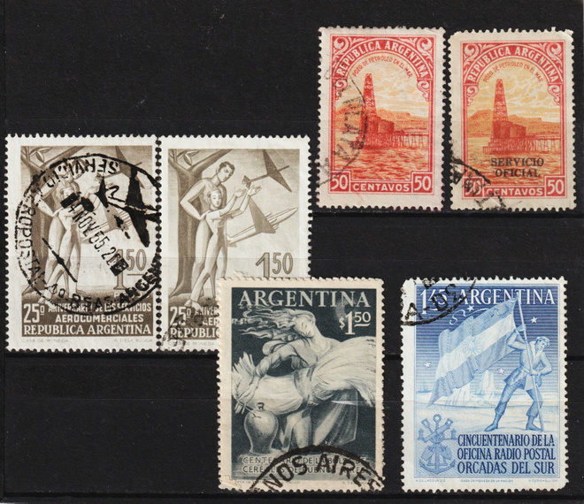 1942-55 Argentiinaa muutama leimattu merkki