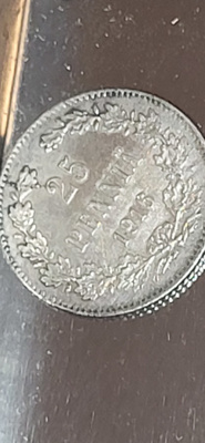 25 penniä 1916 hopeaa kolikko suomi