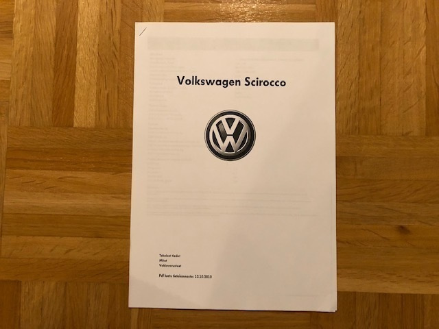 Esite Volkswagen Scirocco tekniset tiedot, mitat ym. VW