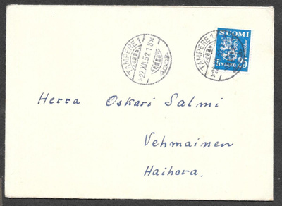 Postilähetys -  Yl.m. 25mk (LAPE 401)  Tampere 22.12.1952