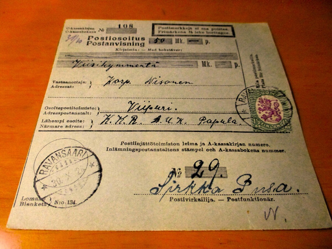1928 Ravansaari postiosoitus Viipuriin