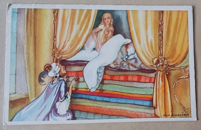 Maja Synnergren: Prinsessa ja herne -satukortti, p. 1948