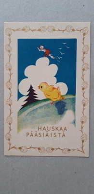Vanha pääsiäis kortti, nro 4/10, tipu ja pieni noita