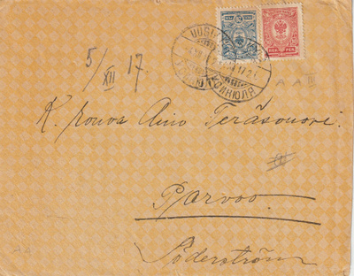 1907-17 kolme kirjettä kotka- ja rengasmerkein.