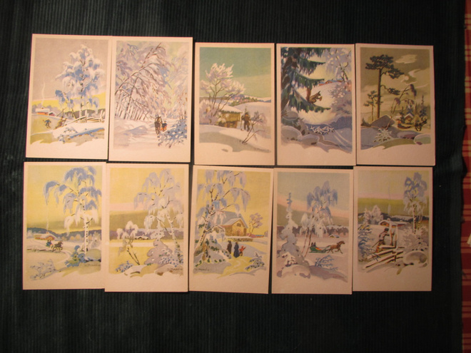 Postikorttisarja Talvimaisema 1940-luvulta. Maasio. 10 eril.