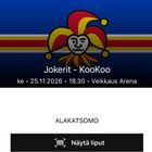 Jokerit-Kookoo 25.11. 2x jääkiekko liput halvalla, Liiga - pikkukuva 1