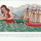 * Gulliver vetää laivoja vedessä, vanha, 20 x 11 cm * - pikkukuva 1