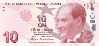 Turkki 10 Lira v.2022 UNC P-223f