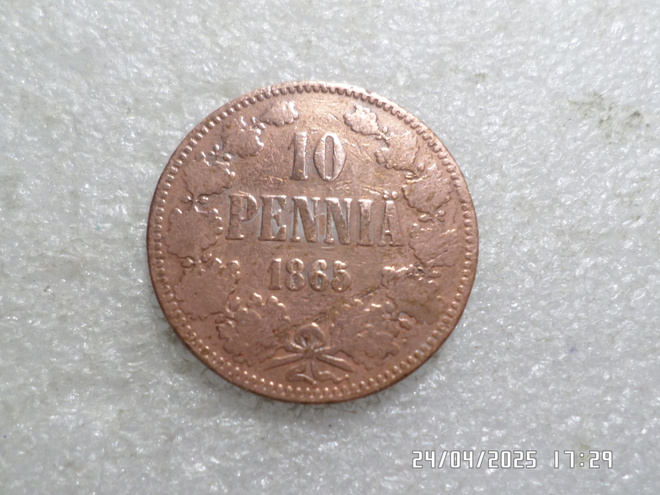 10  penniä  1865  paljon mailmaa  nähnyt kl 4-5   ,