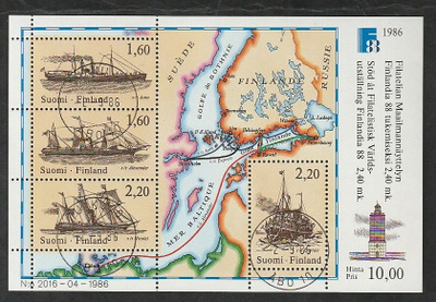 BL2 FIN88 Laivat 1986 leimattu blokki.