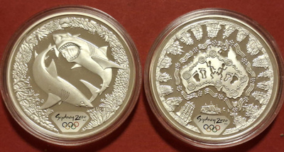 2 x 1 oz 999 hopeaa, Australia, Sydnet Olympics 2000. (KD2)
