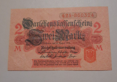  Saksa 2mark, Lainarahastotodistus/Darlehnskassenschein 1914