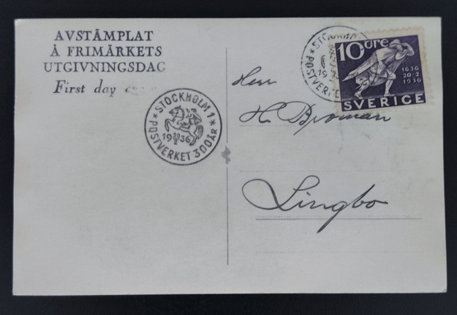 1936 FDC Ruotsin posti 300 v - 10 öre