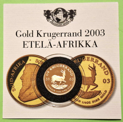 Etelä-Afrikka 1/4 oz Krugerrand kulta raha.