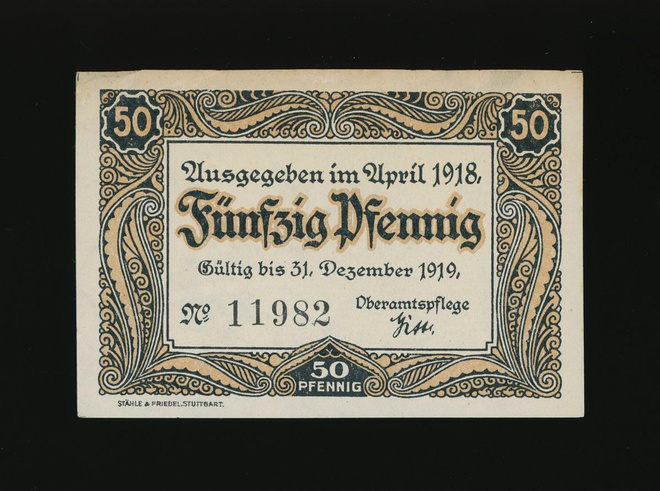 Saksa Notgeld 50 Pfennig, Vaihingen 1918 VF