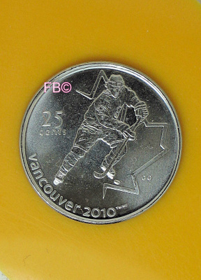 2010 Kanada 25c. Olympia Juhlakolikko: JÄÄKIEKKO UNC.