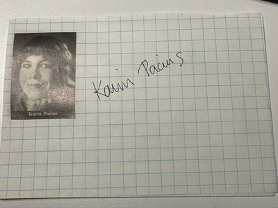 Karin Pacius nimikirjoitus paperilla