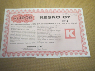 Kesko Oy luottodebentuurilaina 1971