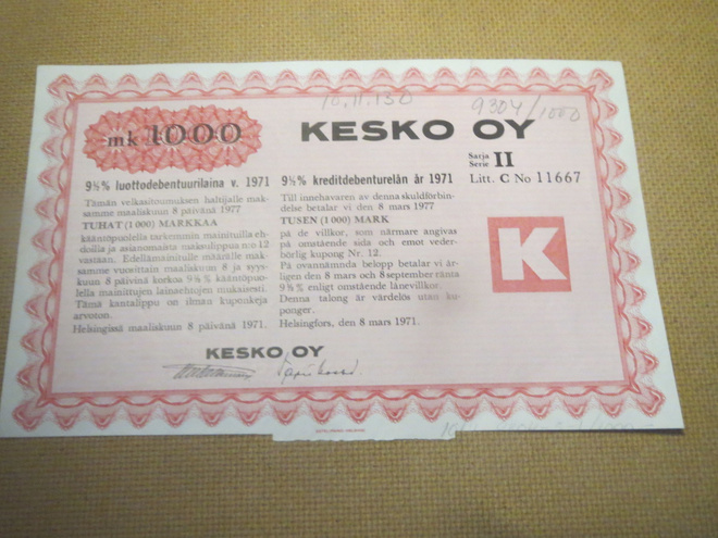 Kesko Oy luottodebentuurilaina 1971