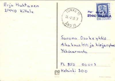 RIVILEIMAPOSTIASEMA 21440 KILLALA/TURKU 10