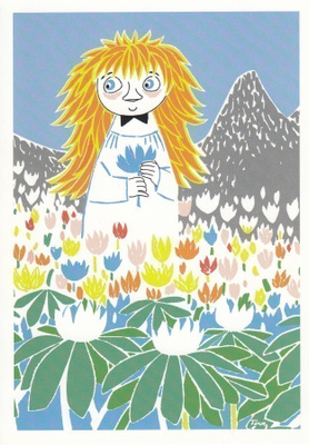 Muumit Tuittu, sininen kukka kädessä