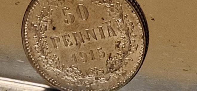 50 penniä 1915 hopeaa kolikko suomi