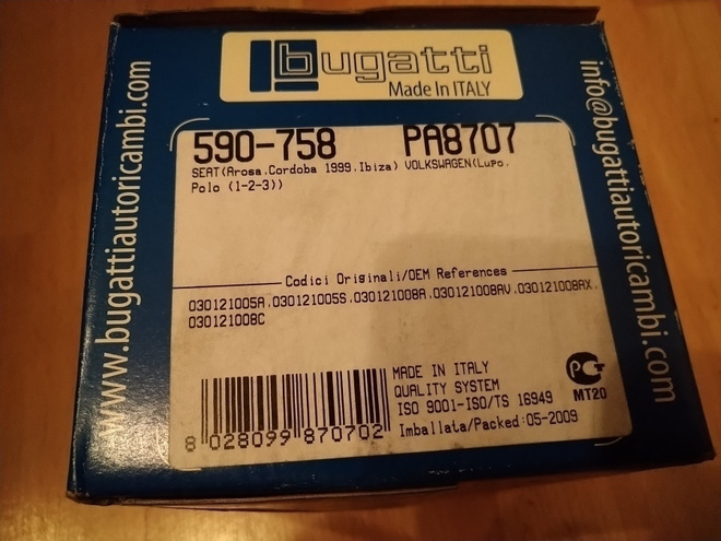 Seat, VW 1.0 ja 1.4 Vesipumppu BUGATTI PA8707 590-758