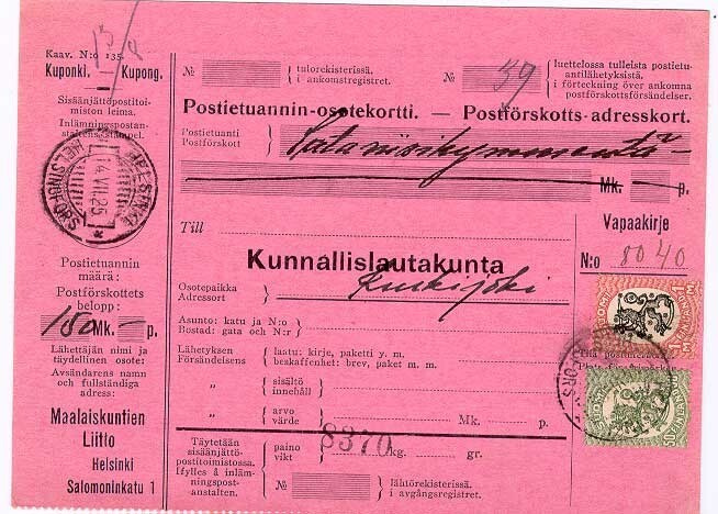 1925 vapaakirje postiennakkona