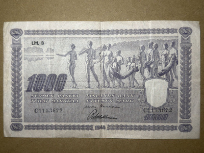 1000 markkaa - seteli - vuosi 1945 - Litt. B - C-sarja