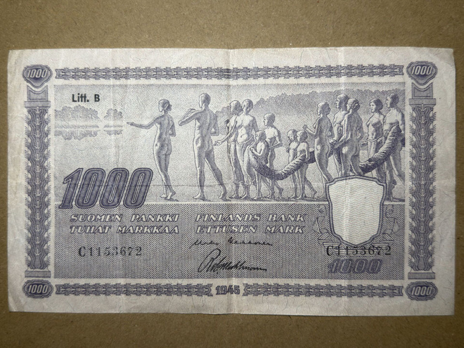 1000 markkaa - seteli - vuosi 1945 - Litt.  B - C-sarja