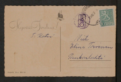 # 22890 # Numeroleima 2860 + Leppävirta kortti Paukarlahti