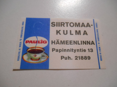 TT Etiketti Paulig Siirtomaa-Kulma Hämeenlinna