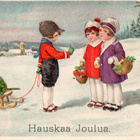 Vanha joulukortti-lapset joulutunnelmissa - pikkukuva 1