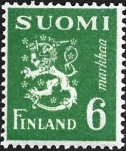 1948 M-30 Leijona 6 mk vihreä ** Lape 350  SP  Lm 6