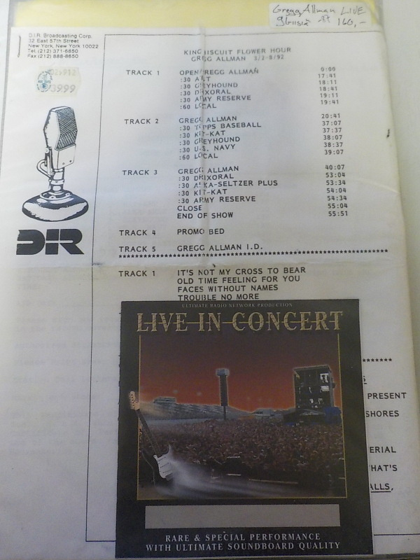 GREGG ALLMAN  KING BISCUIT FLOWER HOUR CD LIVE GIG RADIOSHOW