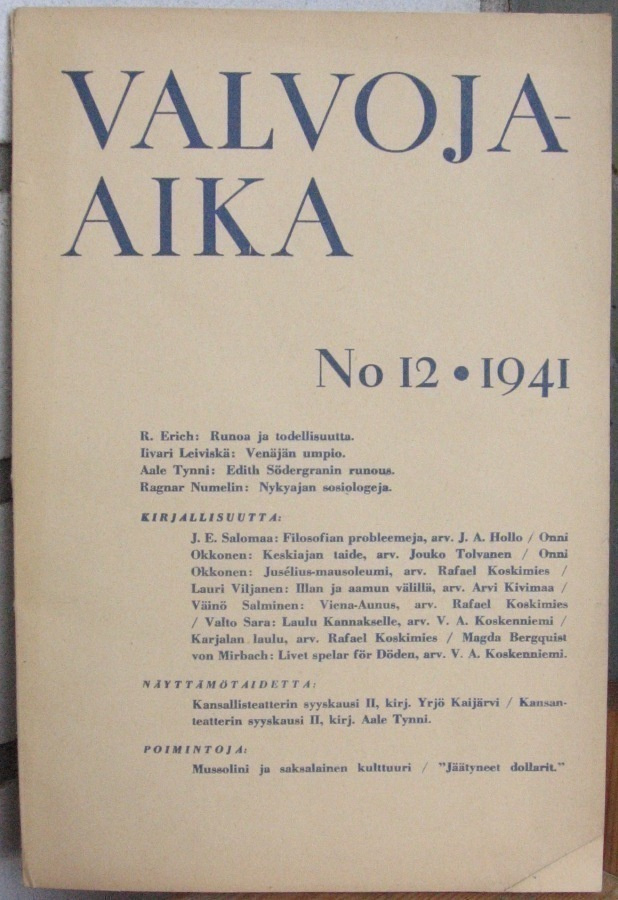 Valvoja-Aika No 12/1941. Ss. 411-460.