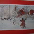 Joulukortti Carl Larsson / Tyttö ja kelkka talvimaisemassa - pikkukuva 2